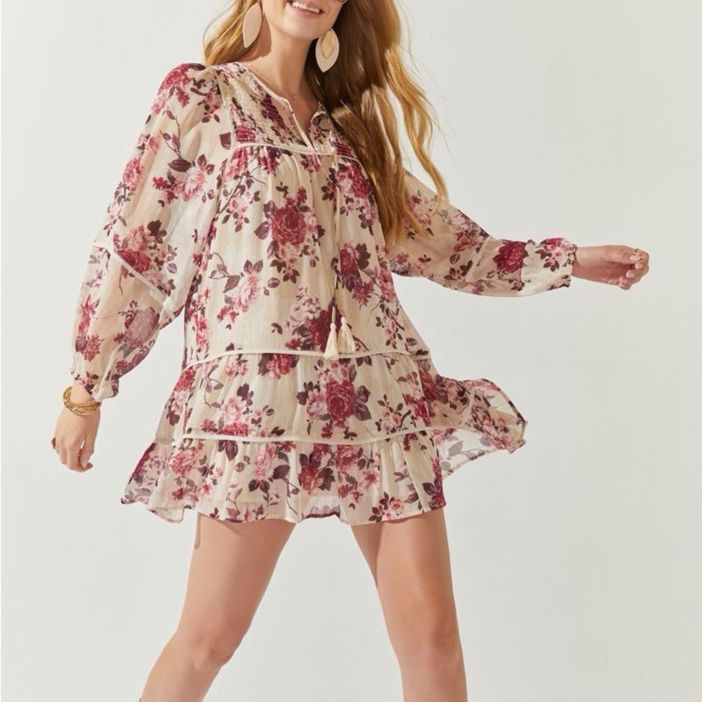 Francesca's Collections Floral Mini Dress - Cream and Red